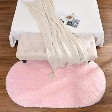 Softlife Fluffy Rugs for Bedroom, Shag Cute Area Rug for Girls and Kids Baby Room Home Decor, 2.6 x 5.3 Feet Oval Indoor Carpet for Nursery Dorm Living Room, Pink