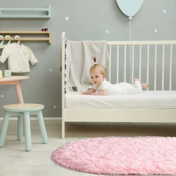 Softlife Fluffy Rugs for Bedroom, Shag Cute Area Rug for Girls and Kids Baby Room Home Decor, 2.6 x 5.3 Feet Oval Indoor Carpet for Nursery Dorm Living Room, Pink