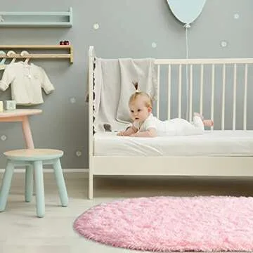 Softlife Fluffy Rugs for Bedroom, Shag Cute Area Rug for Girls and Kids Baby Room Home Decor, 2.6 x 5.3 Feet Oval Indoor Carpet for Nursery Dorm Living Room, Pink