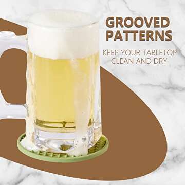 Coga Drink Coasters Set of 6 with Holder, Silicone Coasters Tabletop Protection for Any Table Type, Wood, Stone Tables, Dishwasher Safe, Coasters for Drinks Fits Any Size of Drinking Glasses (Green)