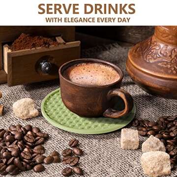 Coga Drink Coasters Set of 6 with Holder, Silicone Coasters Tabletop Protection for Any Table Type, Wood, Stone Tables, Dishwasher Safe, Coasters for Drinks Fits Any Size of Drinking Glasses (Green)