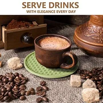 Coga Drink Coasters Set of 6 with Holder, Silicone Coasters Tabletop Protection for Any Table Type, Wood, Stone Tables, Dishwasher Safe, Coasters for Drinks Fits Any Size of Drinking Glasses (Green)