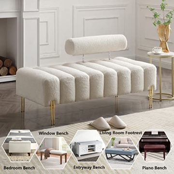 Elegant Aoowow Bedroom Ottoman Bench with Golden Legs