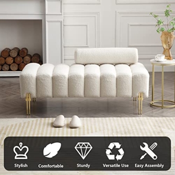 Elegant Aoowow Bedroom Ottoman Bench with Golden Legs