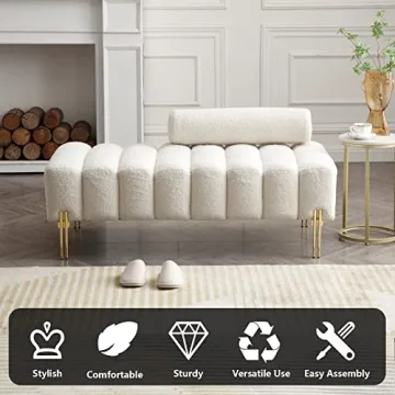 Elegant Aoowow Bedroom Ottoman Bench with Golden Legs
