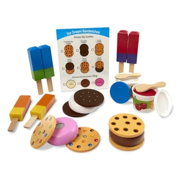 Melissa & Doug Wooden Frozen Treats Ice Cream Play Set (24 pcs) - Play Food and Accessories Food Toy...