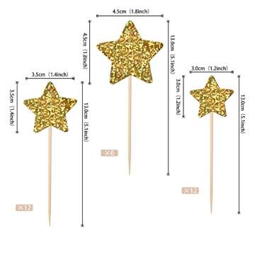 30 PCS Gold Little Star Cupcake Toppers Glitter Twinkle Star Cupcake Picks Baby Shower Cake Decorati...