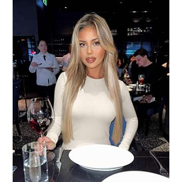 OQQ Womens 3 Piece Long Sleeve Tops Crew Neck Stretch Fitted Underscrubs Layer Tee Shirts 2025 Casual Outfits Black Tea leaf Beige