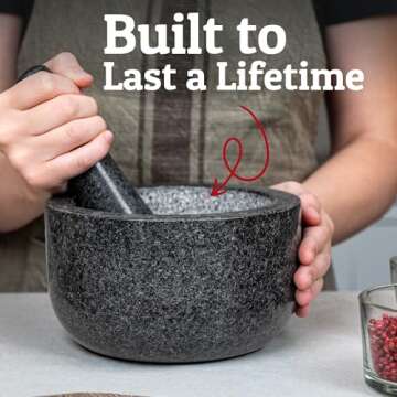 Heavy Duty Large Mortar and Pestle Set,100% Granite, Non Slip Base, Make Fresh Guacamole, Salsa, Pes...
