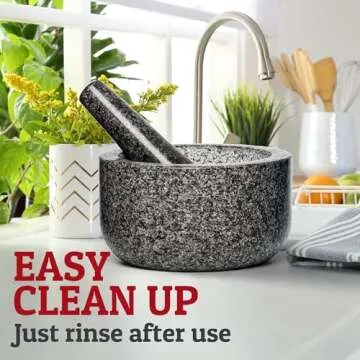 Heavy Duty Large Mortar and Pestle Set,100% Granite, Non Slip Base, Make Fresh Guacamole, Salsa, Pesto, Stone Grinder Bowl, Herb Crusher, Spice Grinder, 4 Cup, Black