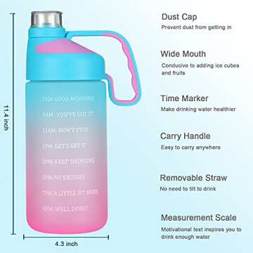 EAILGORL Water Bottle: Motivational Time Marker & Straw - BPA Free, Leakproof for Fitness Enthusiast...