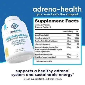 NuEthix Formulations Adrena-Health Dietary Supplement, Support Cortisol Health, Energy Levels, Mood Moderation, Adrenal Support Supplements for Women & Men, Fatigue Supplement - 120 Capsules