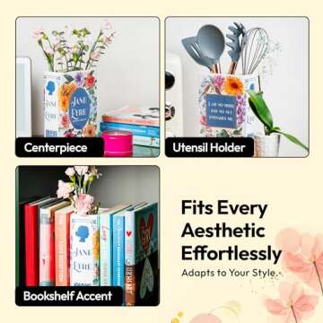 BOOKISH BEE Ceramic Book Vase - Literary Decor for Book Lovers
