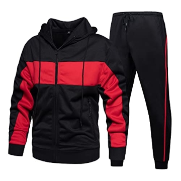 DUOFIER Men's Athletic Tracksuits - Long Sleeve Gym Set, Black-L