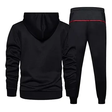 DUOFIER Men's Athletic Tracksuit Set, Black-L