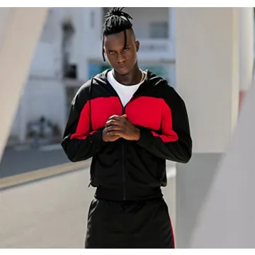 DUOFIER Men's Athletic Tracksuit Set, Black-L