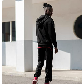 DUOFIER Men's Athletic Tracksuit Set, Black-L