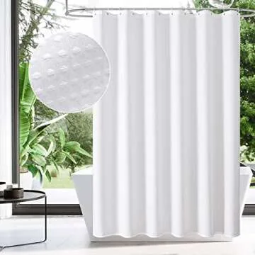 MitoVilla White Modern Waffle Shower Curtain, Heavyweight Fabric Shower Curtains for Hotel Neutral B...