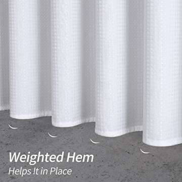 MitoVilla White Modern Waffle Shower Curtain, Heavyweight Fabric Shower Curtains for Hotel Neutral Bathroom Decor, Luxury Waffle Weave Cloth, Waterproof & Wrinkle Resistant, 72 x 72