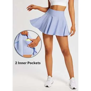 BALEAF Women's High Waisted Golf Skirts Tummy Control Flowy Tennis Skater Skorts Skirts for Women Casual with Shorts 2 Inner Phone Pockets Blue S