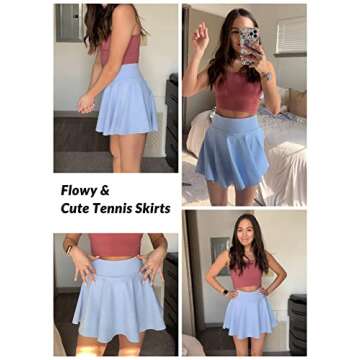 BALEAF Women's High Waisted Golf Skirts Tummy Control Flowy Tennis Skater Skorts Skirts for Women Casual with Shorts 2 Inner Phone Pockets Blue S