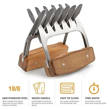 Stainless Steel Meat Shredder Claws with Wooden Handles