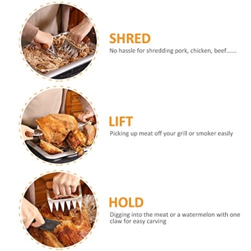 Stainless Steel Meat Shredder Claws with Wooden Handles