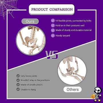 Halloween Skeleton Decorations Small for Kids: 16 Inch Posable Skeletons for Haunted House Party Indoor Decorations - Plastic Skeletons Spooky for Outdoor Graveyard Tree Porch Hanging