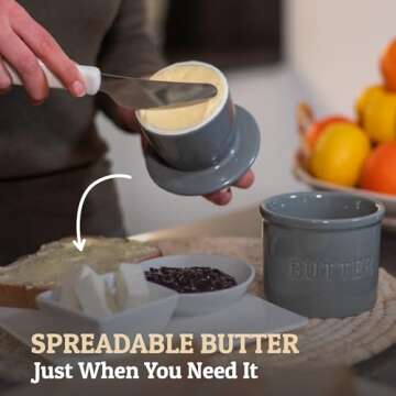 PriorityChef Butter Crock with Lid – On Demand Spreadable Butter, French Butter Keeper for Soft an...