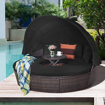 Tangkula Patio Round Daybed with Retractable Canopy