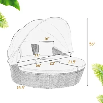 Tangkula Patio Round Daybed with Retractable Canopy