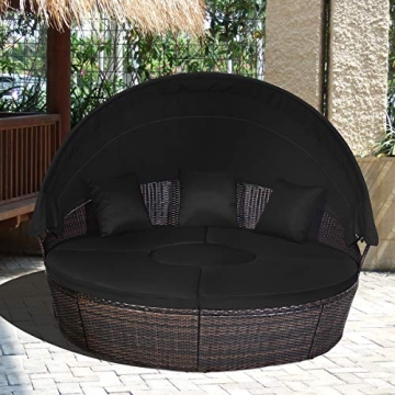 Tangkula Patio Round Daybed with Retractable Canopy