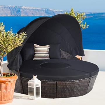 Tangkula Patio Round Daybed with Retractable Canopy