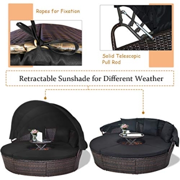 Tangkula Patio Round Daybed with Retractable Canopy