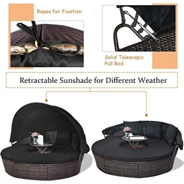 Tangkula Patio Round Daybed with Retractable Canopy