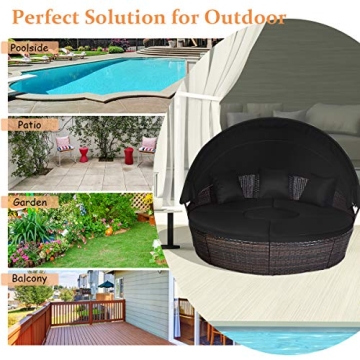 Tangkula Patio Round Daybed with Retractable Canopy