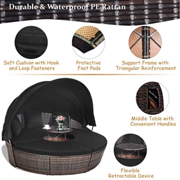 Tangkula Patio Round Daybed with Retractable Canopy