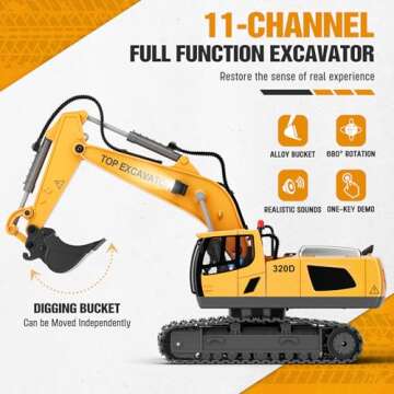 Remote Control Excavator Construction Toys for Boys, 2×1200mAh RC Excavator Toy with Metal Shovel &...