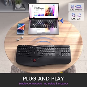 Ergonomic Wireless Keyboard & Trackball Combo for Ultimate Comfort