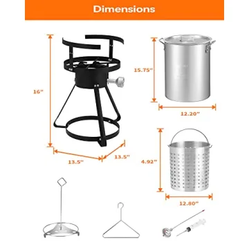 RIEDHOFF 30QT Turkey Fryer Propane Burner Kit [54,000 BTU] Seafood Boil Pot With Basket Kit, Ideal for Outdoor Cooking, Black, 13"