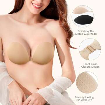 DOFOWORK Sticky Bra - Strapless Bra for Women, 2 Pair Backless Bra Reusable Adhesive Bra, Sticky Bra Push up Invisible Bra for Blackless Dress - C Cup