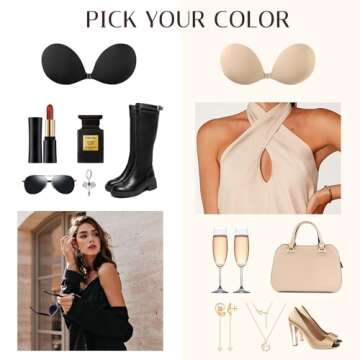 DOFOWORK Sticky Bra - Strapless Bra for Women, 2 Pair Backless Bra Reusable Adhesive Bra, Sticky Bra Push up Invisible Bra for Blackless Dress - C Cup