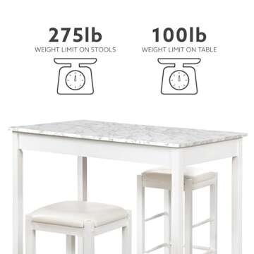 Linon White 3 Piece Faux Marble Tavern Set for Small Spaces