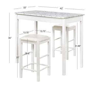 Stylish Linon White 3 Piece Faux Marble Tavern Set