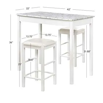Stylish Linon White 3 Piece Faux Marble Tavern Set