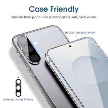 amFilm Auto-alignment OneTouch for Samsung Galaxy S25+ Plus 6.7'' Screen Protector + Camera Lens Protector, Tempered Glass, 30 seconds Installation, Bubble Free, Case Friendly, Anti-Scratch [2+2 Pack]