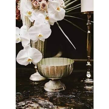 Distressed Champagne Metal Compote Bowl | Champagne Compote Vase l Lita Metal Vase l Indoor and Outdoor Compote for Any Event Decoration (Champagne Compote (7.75"x 5.75") (72010.61)