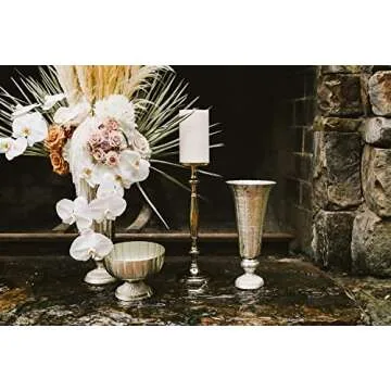 Distressed Champagne Metal Compote Bowl | Champagne Compote Vase l Lita Metal Vase l Indoor and Outdoor Compote for Any Event Decoration (Champagne Compote (7.75"x 5.75") (72010.61)