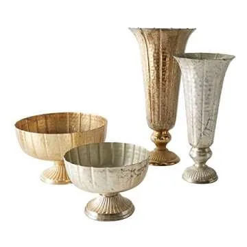 Distressed Champagne Metal Compote Bowl | Champagne Compote Vase l Lita Metal Vase l Indoor and Outdoor Compote for Any Event Decoration (Champagne Compote (7.75"x 5.75") (72010.61)