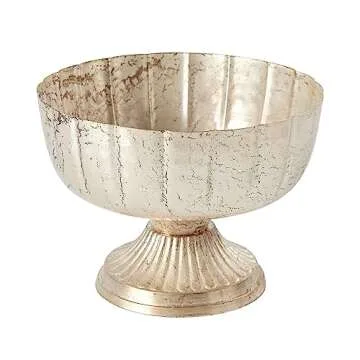 Distressed Champagne Metal Compote Bowl | Champagne Compote Vase l Lita Metal Vase l Indoor and Outdoor Compote for Any Event Decoration (Champagne Compote (7.75"x 5.75") (72010.61)